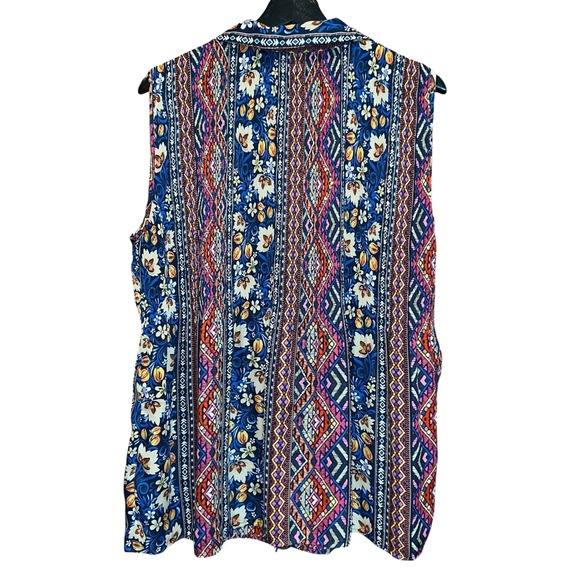 SPENSE Woman Boho Floral Print Sleeveless Button Up Top‎ Blouse Size 1X - Picture 4 of 10